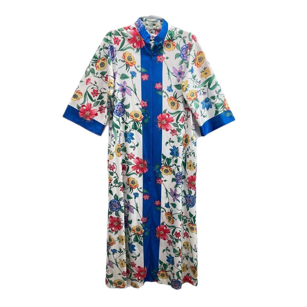 Vtg Evelyn Pearson Robe Size S / M Front Zip Floral Kimono Sleeve Union Made 70’